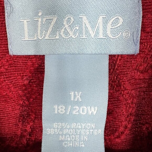 Liz & Me Womens 1X Red Jacquard Button-Front Jacket Abstract Design Art To Wear - Picture 14 of 16